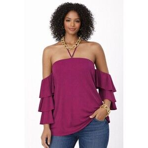 New White House Black Market Off The Shoulder Top Size 16 Dark Berry